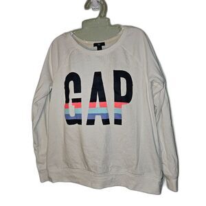 Gap‎ Factory White Pullover Sweatshirt | Cozy College Crewneck WMS SZ Small